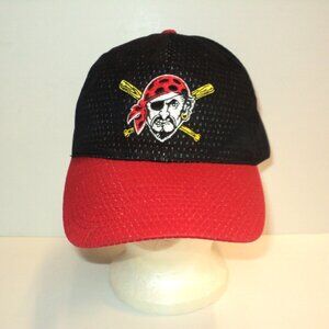 Pittsburgh Pirates Cap Embroidered Buccaneer Logo Black Mesh and Red, Blue Wave